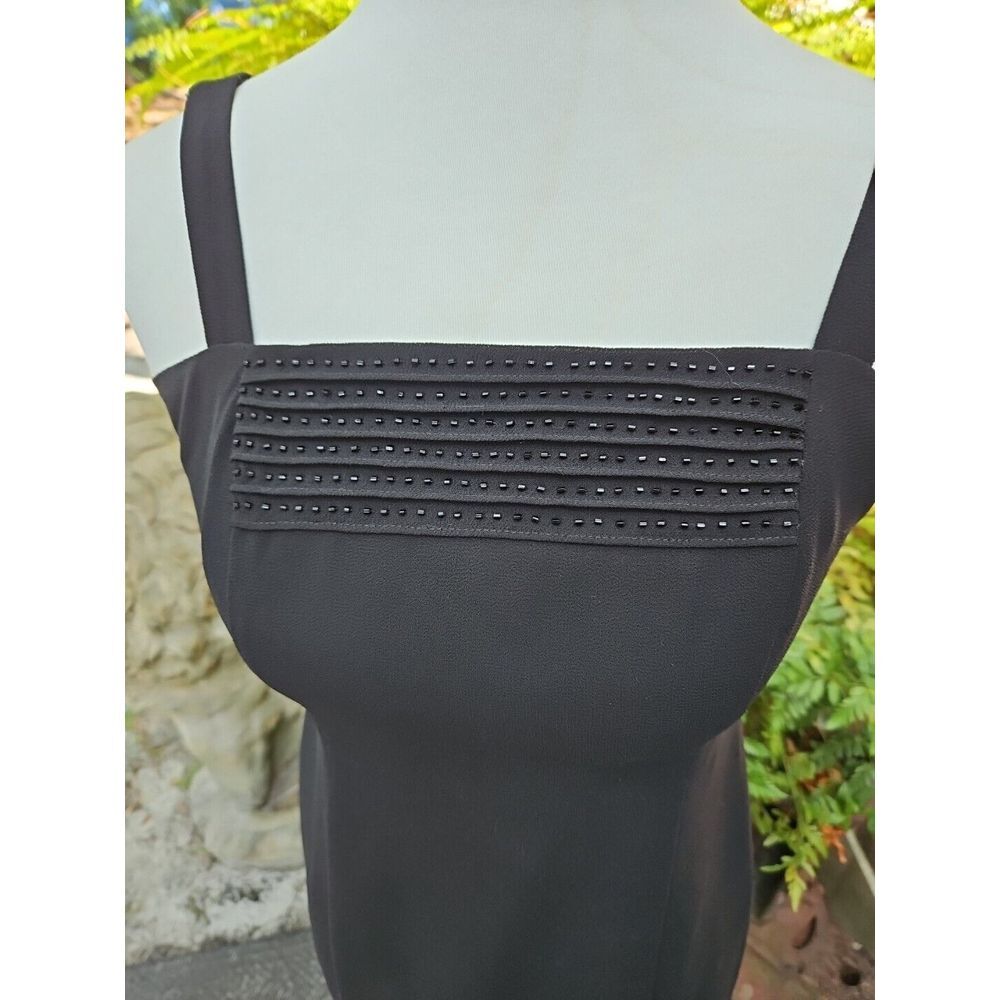 J.R. Nites by Caliendo BLACK BEADED Cocktail Dress Front Slit LBD Lined Sz 4 - Picture 3 of 10